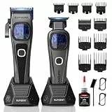 SUPRENT Haarschneidemaschine Herren Profi – Titanbeschichtete Fade-Klinge, Einstellbares Zero-Gap T-Blade, 5 Längenstufen, Magnetische Führungskämme, 2500mAh Akku & Typ-C Ladestation