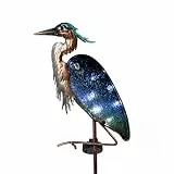 TERESA'S COLLECTIONS Solarlampen für Außen,Gartendeko für Draußen Wetterfest,99cm Graureiher Solarleuchte Groß,aus Metall Glas, Deko für Terrasse Yard Muttertagsgeschenk Vatertagsgeschenk