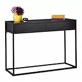 Relaxdays Konsolentisch, Flurtisch mit 2 Schubladen, 80,5x110x40 cm, schmaler Ablagetisch, Flur & Wohnzimmer, schwarz