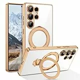 DOMAVER Magnetische Schutzhülle für Standfuß, kompatibel mit transparentem Etui mit verstellbarer Halterung, versteckte Halterung, verstellbar für Gold