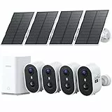 aosu 2K Überwachungskamera Aussen Akku Solar 4er-Kit mit Aosubase 2.0 kein ABO Nötig 32GB Lokal Speicher Kamera Überwachug Aussen PIR Bewegungssensor Licht Tonalarm 2-Wege-Audio Farb-Nachtsicht