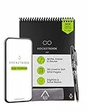 Rocketbook Wiederverwendbarer Smart-Notizblock, oben gebundenes Notizbuch, Executive-Größe 15,2 x 22,4 cm, schwarz – linierte und gepunktete Seiten, App-verbunden, löschbar, ideal für Rechts- und