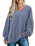 Florboom Oversized Sweatshirt for Women Fall V Neck Long Sleeve Shirts Tops Casual Pullover Sweatshirts, Blau, L