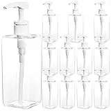 Okllen 12 Stück 500 ml Kunststoff-Pumpflaschen, leer, nachfüllbarer Behälter, Flüssigseifenspender für Shampoo, Lotion, Reinigungsprodukte, Küche, Bad, klares Quadrat