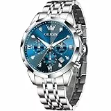 OLEVS Männer Uhr Quarz Luxus Business Uhren Multifunktion Chronograph Mondphase wasserdicht Leuchtend Alle blauen Gesicht Silber Edelstahl Armbanduhr