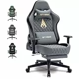 Symino Gaming Stuhl - Ergonomischer Bürostuhl im Racing Style, 200kg Belastbarkeit, verstellbare Armlehnen, Vintage PU Leder, Gaming Chair mit Fußstütze (Grau)