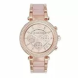 Michael Kors MK5896 Parker Chronograph Uhr Damenuhr Edelstahl 100m Analog Chrono Datum rosé Puder Zirkonia weiß