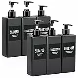 Segbeauty Seifenspender Schwarz, 6 Stück 500ml Shampoo Flaschen zum Befüllen, Pumpspender mit Wasserdichtes Etiketten, Seifenspender Plastik für Bad und Küche