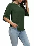 Oneezit T-Shirts für Damen Kurzarm Oberteile 3/4 Ärmel T-Shirt mit Rundhal Loose Casual Sommer Tops Frauen Blusen Greene, XX-Large