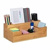 Relaxdays Schreibtisch Organizer, 7 Fächer, Bambus-Organizer, Büro, Küche, Bad, Tischorganizer HBT 11x30x15cm, Natur