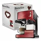 Breville PrimaLatte Kaffee- und Espressomaschine | italienische Pumpe mit 15 Bar | für Kaffeepulver oder Pads geeignet | Integrierter automatischer Milchschäumer | Metallic/Rot | VCF046X