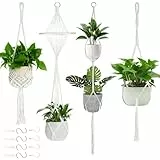 Petutu 4er Set Makramee Blumenampel – Handgeknüpfte Pflanzenhänger Baumwolle, Hängende Blumentopfhalter für Indoor & Outdoor, Wohnzimmer, Terrasse & Balkon