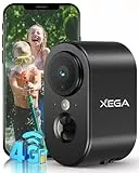 Xega 4G LTE Überwachungskamera Aussen Innen mit SIM Karte, 2K HD Ohne WLAN Kamera Tragbare, 6000mAh Batterie, PIR Bewegungserkennung, 3MP Farbe Nachtsicht, 2-Wege Audio, Alarm, TF/Cloud, IP65