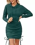 Aottori Damen Kapuzenpullover Lange Hoodie Kleid Langarm Sweatshirtkleid Casual Herbstkleid Warm Kapuzenkleid Herbst Minikleid Sportkleid Winter Dunkelgrün S