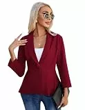 YesPerfect Damen Blazer 3/4 Arm Knopf R Schen B Ro Blazer Elegant Jacke, Weinrot, L