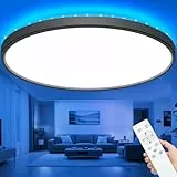 zemty 59CM LED Deckenleuchte Dimmbar mit Fernbedienung, 50W 5040LM RGB Deckenlampe 3000K-6500K, Wasserfest Lampe Decke für Badezimmer Kinderzimmer Schlafzimmer Wohnzimmer Schwarz