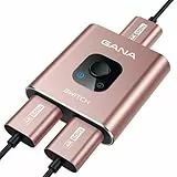 HDMI Splitter HDMI Switch, GANA 4K HDMI Splitter Bidirektionaler 2 In 1 Out oder 1 In 2 Out HDMI Verteiler Manueller HDMI Umschalter unterstützt HD 4K 3D für HD TV/Fire Stick/Xbox/PS3/PS4(Roségold)