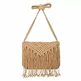 Jeesblsy Damen Handtasche Sommer Strandtasche Umhängetasche, Böhmische Stroh Tasche, Retro Gewebte Schulterbeutel Geldbörse Sack für Reisen Freizeit Urlaub (Braun)