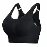 Litherday Sport BH Damen Starker Halt Push Up Yoga Sports Bra Ohne Buegel mit Abnehmbar Gepolstert Verstellbar Träger für Fitness Lauf Jogging Schwarz XL