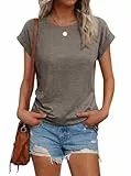 Cicy Bell Tshirt Damen Tops Rundhals Oberteile Elegant Basic Shirt Sommer Blusen.Kaffee L