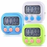 Timer 3 Stück, Eieruhr LCD Digital, küchentimer mit Einklappbarer Ständer Und Magnet, Stoppuhr für Kochen Backen Sport Kinder Studieren (blau, weiß, grün)