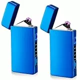 2 Stück USB Elektronische Feuerzeug, Electric USB Lighter Lichtbogen LED Dual Lichtbogen Feuerzeg mit Batterieanzeige Winddicht Plasma Feuerzeug per Knopfdruck Auslösen (Blau)
