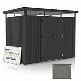 Juskys Gerätehaus Luzern Pro 6,8 m² - Metall Geräteschuppen mit Türen & Fenstern - wetterfest & abschließbar - Fahrradgarage, Gartenhaus - Anthrazit