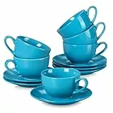 LOVECASA Kaffeeservice Porzellan, Sweet 12-teilige Kaffeetassen mit Untertassen, Cappuccino Tassen für 6 Personen, 230 ml