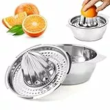 Zitronenpresse Edelstahl, zitronenpresse handpresse, Durchmesser 13,8 cm, Spülmaschinenfest, Profiqualität. Rostfreie Saftpresse für Limetten, Grapefruit und Orangen.