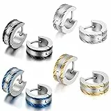 JewelryWe Schmuck 4 Paare Herren-Ohrringe, Edelstahl Creolen Gestüt Ohrstecker, Blau Schwarz Gold Silber