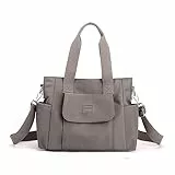 YANAIER Damen Handtasche Umhängetasche Multi Fach Shopper Schultertasche Wasserdicht Nylon Henkeltasche für Reisen Schule Arbeit Hellgrau