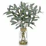 Arborus Künstliche Oliven 40 cm Pflanze Künstlich wie Echt Kunstpflanze in Glasvase Kunst Oliven Dekopflanzen für Tisch Regal Fensterbank Balkon Deko im Wohnzimmer Schlafzimmer Badezimmer Esszimmer