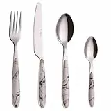 EXZACT 24-teiliges Besteckset – Edelstahl rostfrei mit farbigen Griffen – Besteckset für 6 Personen: 6 Gabeln, 6 Messer, 6 Esslöffel, 6 Teelöffel – Design Marmor