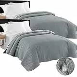 WOLTU 2X Tagesdecke Bettüberwurf Steppdecke Patchwork Wendedesign Kariert Bettdecke Stepp Decke für Doppelbett unterfüttert und Gesteppt, 150x200 cm, Grau+Hellgrau Patchwork
