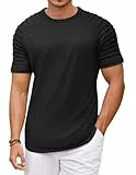 COOFANDY Herren T-Shirt Rundhals Kurzarm Raglan Sport Fitness Funktionsshirt Sommer Oberteile Muskelshirts Basic Tee Schwarz L