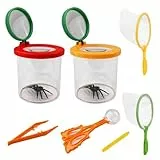 2 Stück Becherlupen für Kinder, Becherlupe Set,Entdecker Set mit Insekten Beobachtungsbox,Lupenbecher Insektenfänger,mit Schmetterlingsfangnetz,Geschenke für Junge und Mädchen - Forscherset für Kinder
