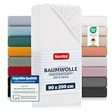 Blumtal® Basics Spannbettlaken 90x200cm Jersey - bettlaken 90x200cm aus 100% Baumwolle - Oeko-TEX zertifiziertes Spannbetttuch 90x200 cm - Matratzenbezug 90x200 cm - Bettbezug - Leintuch - Weiß