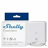 Shelly Flood Gen4 - Smarter Matter Wassersensor mit Leck-Sensorkabel, IP44, Flut- & Regenerkennung, Anpassbare Alarmstufen, Leckerkennung, Zeitschaltuhr, Alexa, Google Home & Zigbee