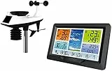 infactory Wetterstation XXL: Funk-Wetterstation mit XL-Farbdisplay, Außensensor und Wecker (XXL-Display, große, Digitale Wanduhr)