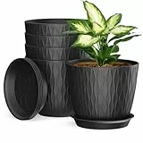 Homeuouz 5 Packs Blumentopf mit Bewässerungssystem, 20.3cm Pflanzentopf mit Bewässerungssystem, Übertopf mit Untersetzer, Blumentöpfe Set Ideal für Innen und Balkongärten, Schwarz