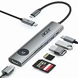 Acer USB C Hub, 4K@60Hz Adapter Mit HDMI, PD 100W, 2X USB 3.0, Datenport, Kartenleser Und Bildschirmsteuerung - 7 in 1 Docking Station Für MacBook Pro/Air, Surface, iPhone 16 Pro