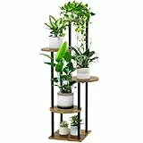 YOCOMEY 5 Tier Hölzern Blumenregal Metall Pflanzenregal, Mehrstöckig Blumenständer Pflanzenständer Blumenbank Blumentreppe Pflanzentreppe Standregal für Innen Außen Balkon Deko (Rund Schwarz)