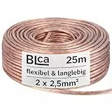 DCSk BLca Lautsprecherkabel 2x2,50mm² 25m transparent CCA Boxenkabel Audiokabel für Lautsprecher HiFi Heimkino Surround - isoliert mit Polaritätskennzeichnung
