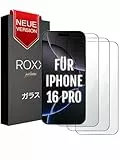 ROXX NEO Japanisches 9H 3D Schutzglas (3 Stück) | Verdeckt nicht das Display | Für iPhone 16 Pro | Abgerundete Kanten | Härter | Klarer | Kratzresistenter | Bruchsicherer | Für Panzerglas
