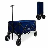 CCLIFE Bollerwagen Faltbar bis 80kg Belastbar Breite All Terrain Reifen Handwagen Klappbar mit Teleskopstange Bremsen Dunkelblau, CushHom