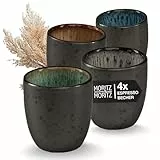 Moritz & Moritz SOLID Espressobecher 4er Pack - Steingut Espresso Tassen 70 ml im Set - Reaktives Design mit farbigen Innenseiten - Robuste kleine Kaffeebecher - Leicht stapelbar & pflegeleicht