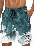 MARZXIN Badeshorts Herren Schnelltrocknend Badehose für Männer mit Meshfutter Boardshorts Lang Strandshorts Atmungsaktiv Schwimmhosen Jungen Tiefblau Meer Palmen M