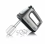 SEVERIN Handmixer, Handrührgerät mit 5 Geschwindigkeitsstufen, praktischer Handrührer mit 2 Edelstahl-Rührbesen und -Knethaken, 400 W, grau-metallic-schwarz / Edelstahl, HM 3832