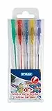 Stylex 43833 - Gelschreiber, 5 Gelstifte im Set, sortiert in 5 Glitterfarben, Strichstärke 1 mm, zum Schreiben, Malen und Verzieren