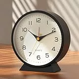 AYRELY®4.5 Zoll Wecker Analog ohne Ticken, Kleiner Retro-Metall-Tischuhr, batteriebetrieben, mit Nachtlicht für Kinder und Erwachsene. Ideal für Nachttisch, Schlafzimmer und Wohnzimmer-Deko (Schwarz)